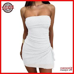 Strapless Bodycon Mini Dress with Floral Jacquard & Side Split